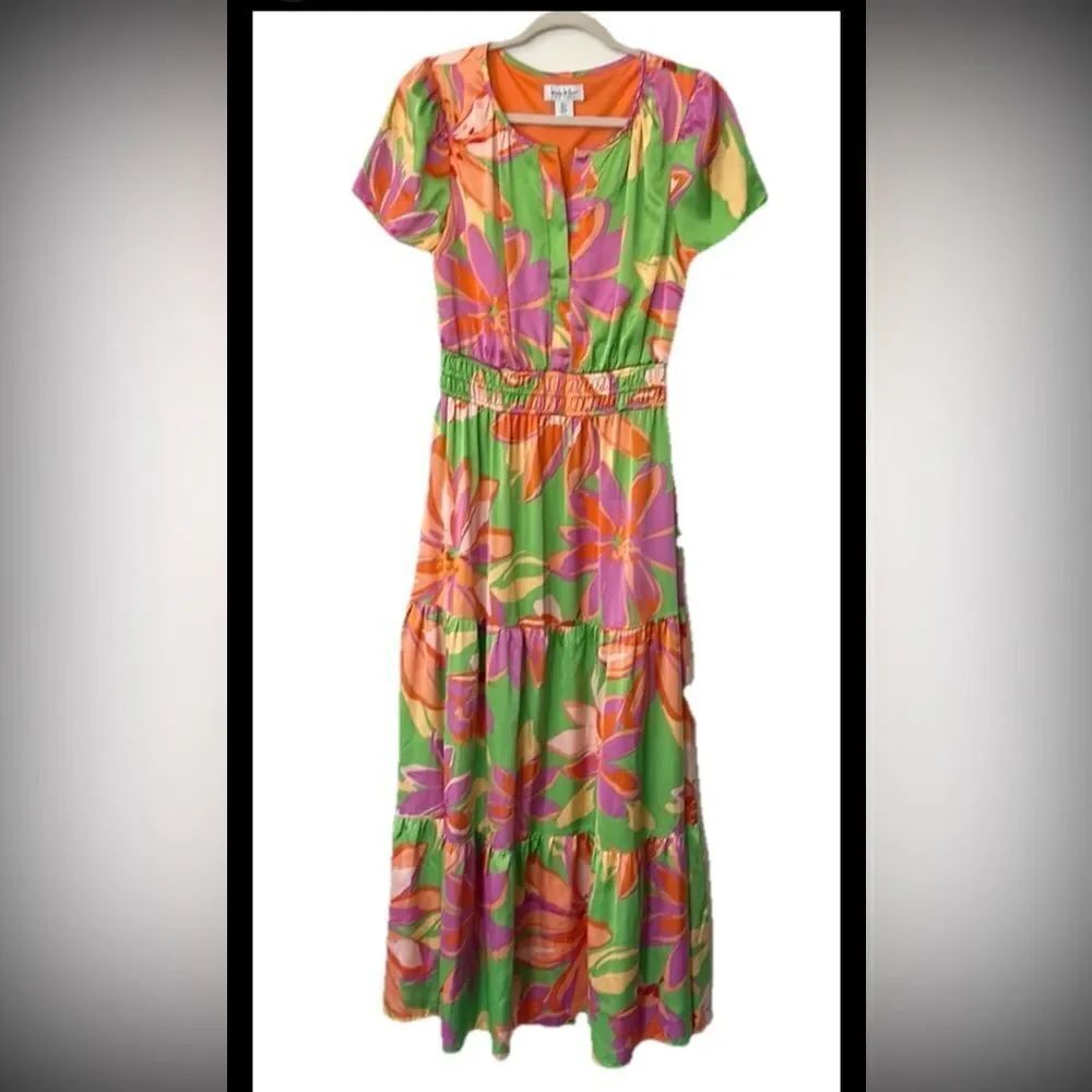 Nicole Miller Floral Tiered Maxi Dress S